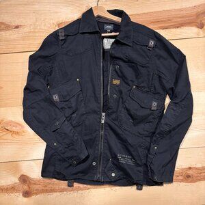 G Star Raw Jacket Large Black Lightweight Biker Full Zip Multi Pocket